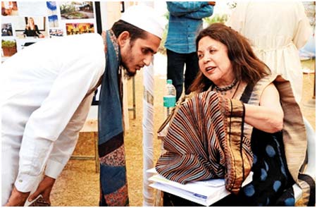 Ritu Kumar checks out the work of an artisan from Somaiya Kala Vidya