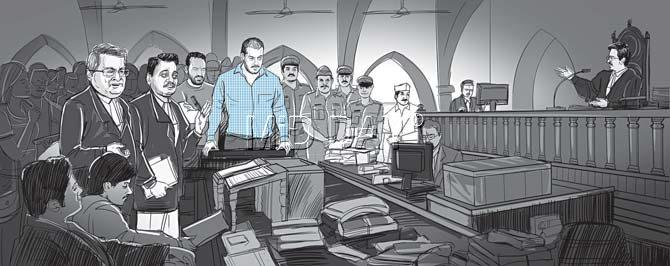 Court number 43 was jam packed with people who had come to catch a glimpse of Salman Khan. Justice AR Joshi acquitted the actor of all charges. Public prosecutor S S Shinde, Defence lawyer Amit Desai were present in court. Illustrations/Uday Mohite