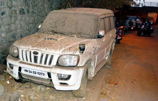 Salim Sheikh’s Scorpio SUV, which he claims was stolen by members of the Anti-robbery Squad, headed by Jagdish Sahil, and one of their informers. Pic/Datta Kumbhar