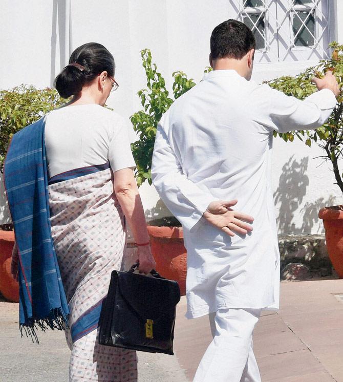 Time to discuss the next move: Congress President Sonia Gandhi and Vice President Rahul Gandhi. File pic