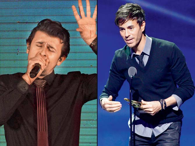 Sonu Nigam and Enrique Iglesias. Pic/AFP