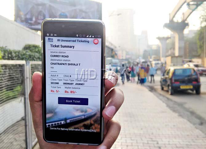 The UTS on Mobile app had a hard time getting our GPS location in place and therefore was unable to help us book tickets. Pic/Milind Salvi