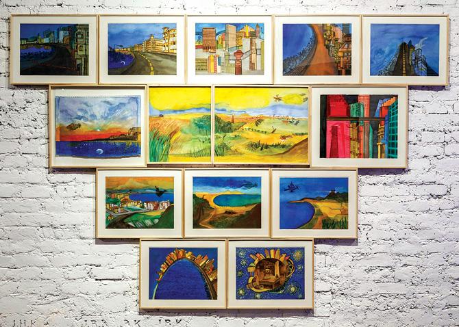 “Wherever I travel, I take my watercolour kit with me,” says the artist. These watercolour paintings of Bombay/Mumbai present the artist’s perspective of the port city that is still reeling under the politics of space and changing geography. The artist chose watercolours for Mumbai as she liked the smoothness of the medium which reflects the idea of Mumbai being a metropolis. The artist has also developed an animation piece.