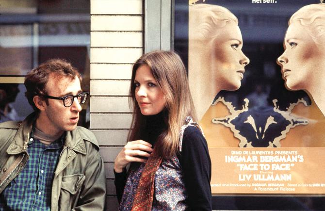 Woody Allen and Diane Keaton in a scene from Annie Hall (1977). In a departure from convention, the central couple are bickering in a movie ticket line. PICS/The Kobal/United Artists Published by Hudson/Roli books 