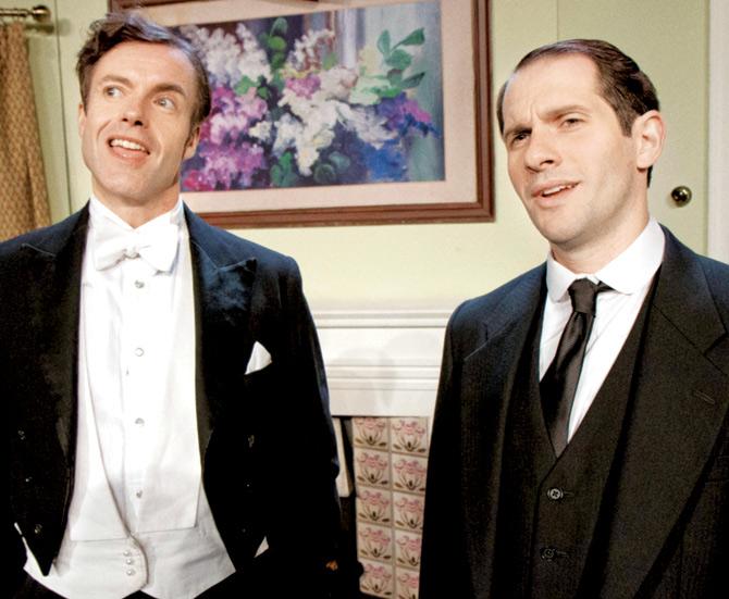 Matthew Carter as Bertie Wooster and Joseph Chance as Jeeves in the play Perfect Nonsense