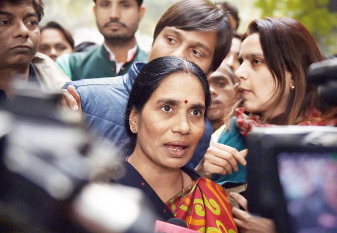 Nirbhaya’s mother Asha Devi addresses media persons at a rally held to protest the release of the youngest convict, following SC’s rejection of an appeal against his release. pic/pti