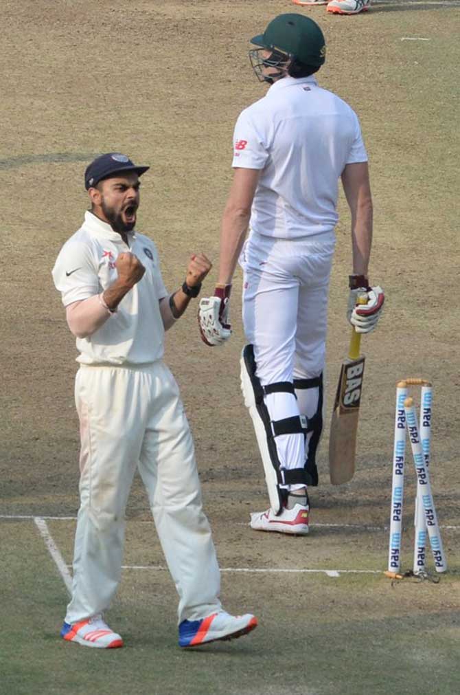 Virat Kohli celebrates after winning the Nagpur Test