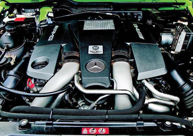 The craziest thing about the G 63 AMG is its motor — the biggest motor that Mercedes has