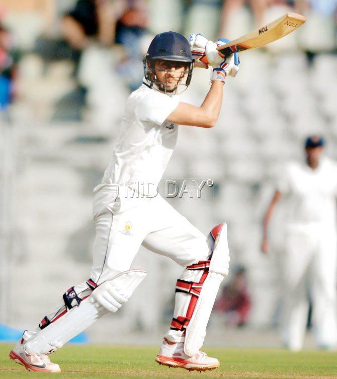 Siddhesh Lad en route his unbeaten 94 at Wankhede yesterday. PIC/ATUL KAMBLE 