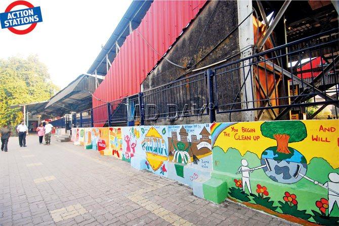 COLOUR MIRAGE: The outer walls of the station have been painted by local children with social messages lining them. PICs/ SAMEER MARKANDE 