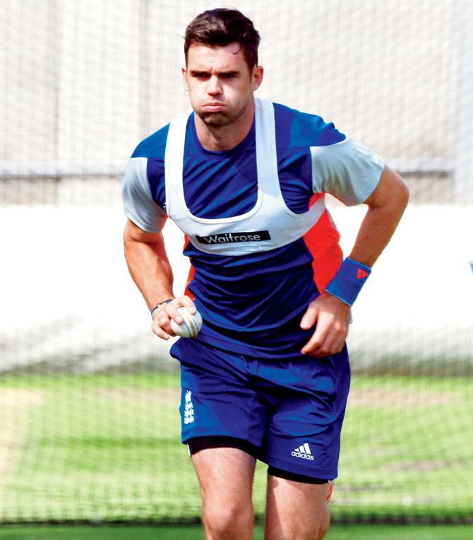 England’s James Anderson bowls during a net session at the Melbourne Cricket Ground (MCG) yesterday. PIC/AFP