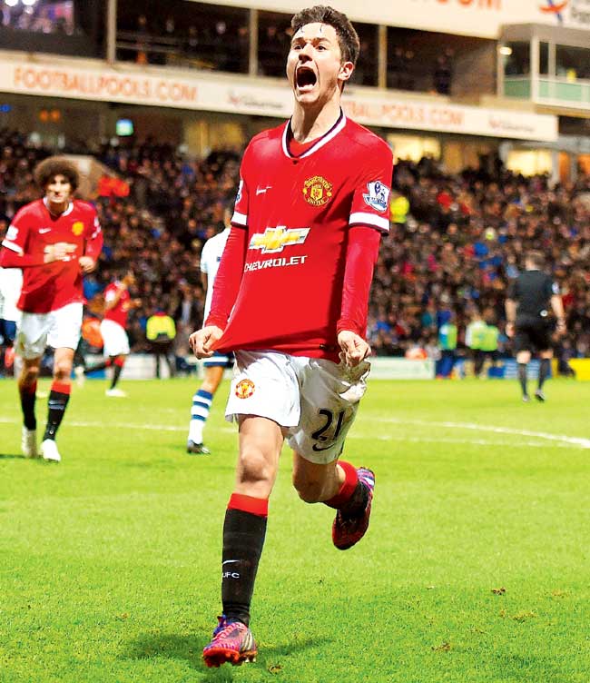 Ander Herrera of Manchester United celebrates scoring their first goal during the FA Cup fifth tie against Preston North End. Pic/Getty Images