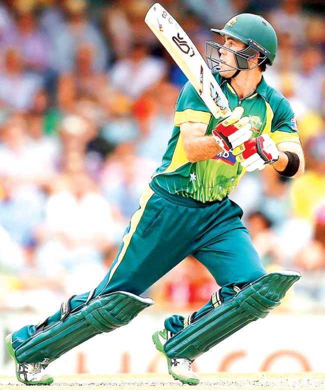 Glenn Maxwell attempts a switch-hit against England. Pic/Getty Images