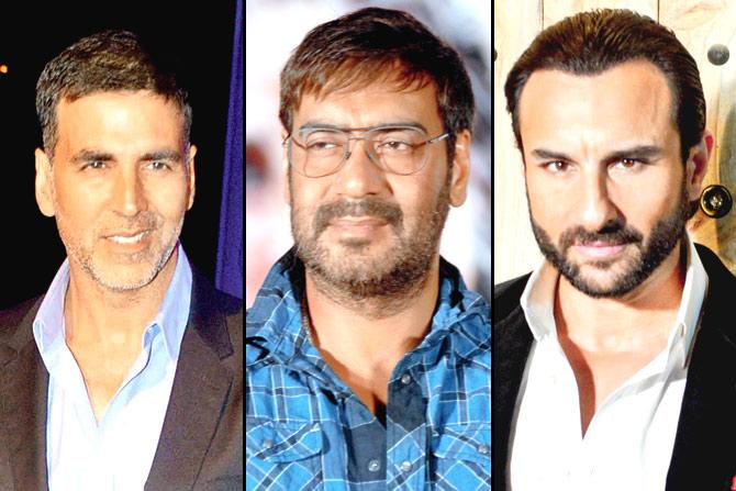 From left: Akshay Kumar (It’s Entertainment), Ajay Devgn (Action Jackson) and Saif Ali Khan (Humshakals) are among those nominated