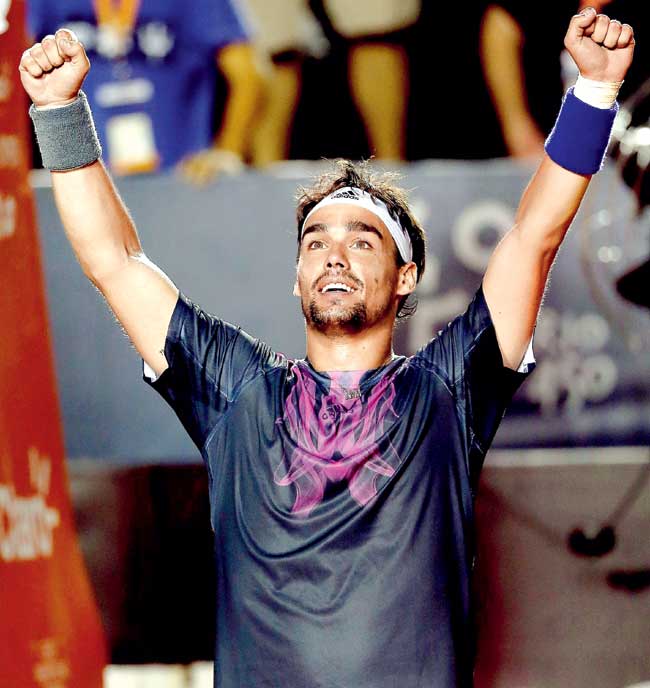 Fabio Fognini celebrates his win over Rafael Nadal. Pics/Getty Images