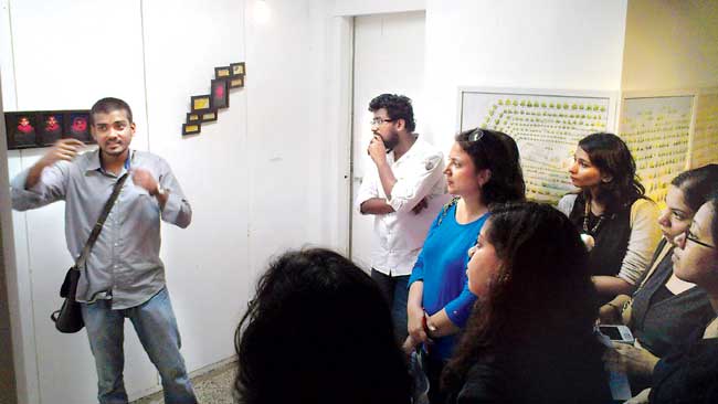 Gallery visit at Clark House Initiative, with (left) artist Naresh Kumar and curator Sumesh Sharma
