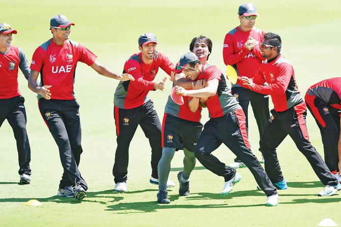 UAE cricketers during a training session at the WACA yesterday. Pic/AFP