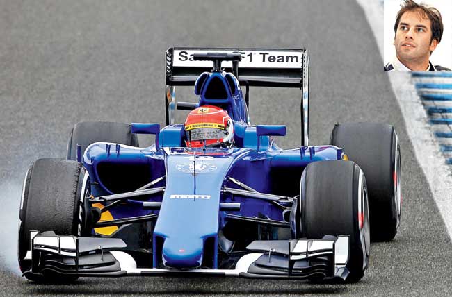 Felipe Nasr of Sauber F1 locks up during Day Two of Formula One winter testing at Circuito de Jerez on Monday. Inset: Felipe Nasr. Pics/Getty Images