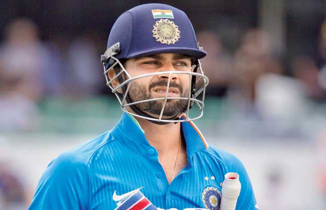 Virat Kohli after being dismissed during the tri-series recently. The right-hand batsman, who scored 692 in four Tests vs Australia, was a big disappointment in the limited overs series with just 24 runs in 4 ODIs