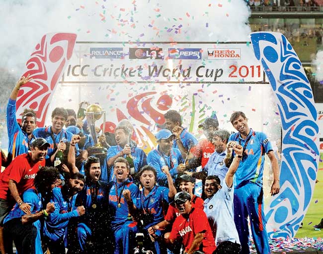 April 2, 2011: Team India with World Cup after beating Sri Lanka in the final at Wankhede. Pic/AFP