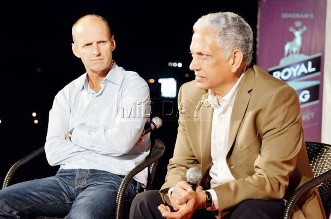 Gary Kirsten (left) and Mohinder Amarnath during a promotional event in the city yesterday. Pic/Khushnum Bhandari