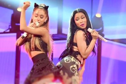  Ariana Grande spanks Nicki Minaj during NBA All-Star Game perform 