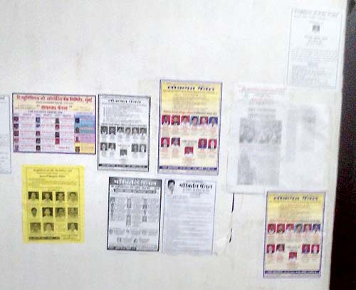 Some of the posters for the elections put up inside the BMC headquarters