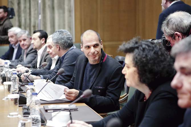 Finance Minister Yanis Varoufakis attends a cabinet meeting in the Greek Parliament in Athens pic/AFP
