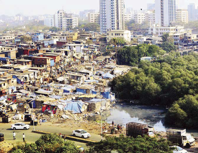 The slums are eating into the mangroves patch in Dnyaneshwar Nagar, Bandra East