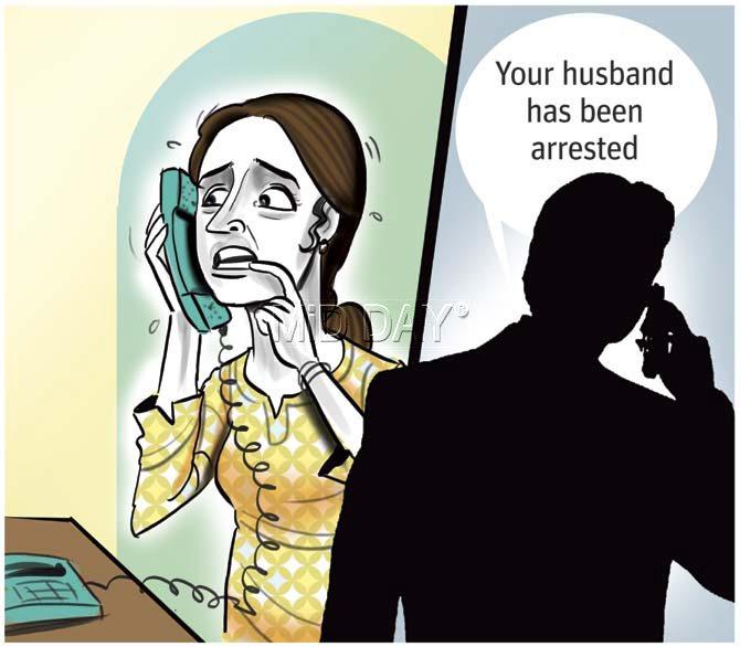 The accused calls up the woman, gets to know that her husband has left for Frankfurt then calls back to say he has been detained there. Illustrations/Amit Bandre