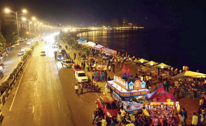 A mid-day artist’s conceptualisation of what Marine Drive could look like as a ‘nightlife zone’. Graphics/Amit Bandre