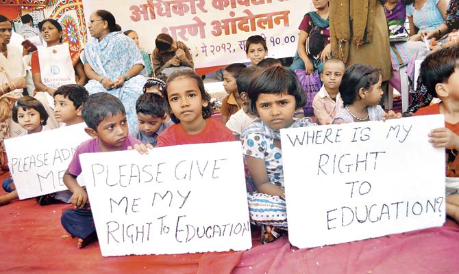 Activists, students and parents have  protested several times in the past, over uncertainties in the RTE admission quota. File pic for representation