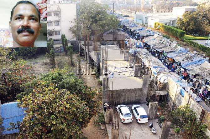 The under-construction building in Byculla and (left) Fireman Rajaram Dhuri. In its RTI reply, the BMC had also claimed to have spent R14.47 crore on the construction, raising questions on where the money went. Pic/Datta Kumbhar