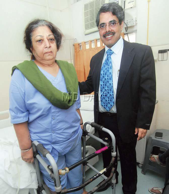 The Breach Candy resident who underwent the surgeries, Rajni Mirchandani, with Dr Pradeep Bhosale. Pic/Sameer Markande