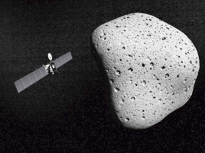 Rosetta probe and Comet 67P Churyumov-Gerasimenko. 3D render