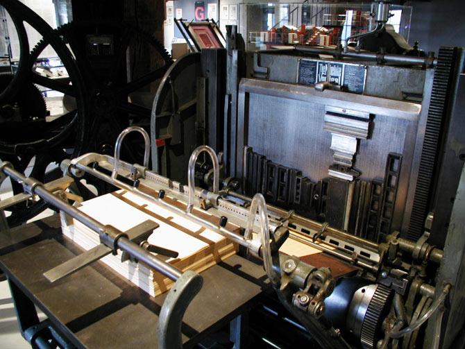 A Gutenberg-style printing press on display at the Gutenberg museum