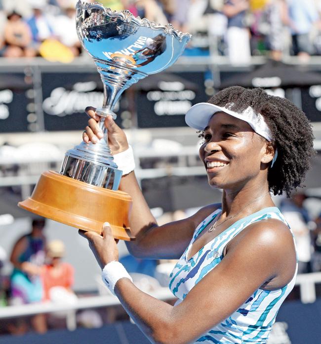 Venus Williams celebrates winning Saturday