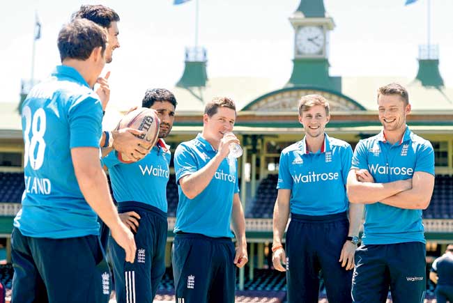 England players share a light moment at the Sydney Cricket Ground yesterday. Pic/Getty Images