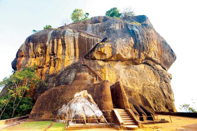 At Sigiriya (Lion Rock), lion paws flank the entrance to the Lion Gate