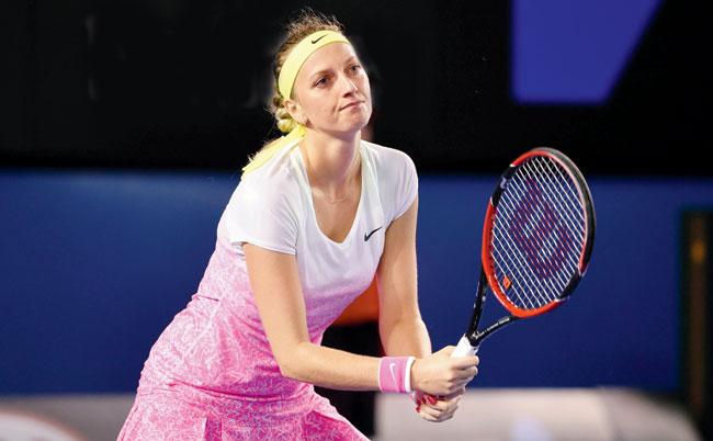 Petra Kvitova reacts during her match against Madison Keys in Melbourne on Saturday. Pics/AFP, Getty Images
