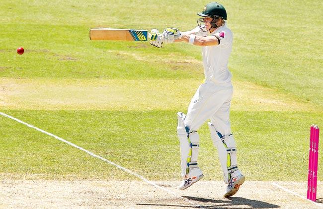 Steve Smith pulls away to a century against India at the Sydney Cricket Ground yesterday. Pics/Getty Images