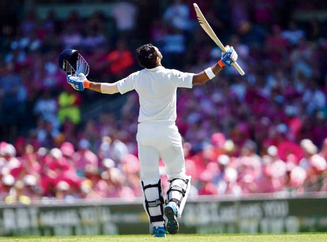 KL Rahul celebrates his century on Day Three of the fourth Test at Sydney Cricket Ground yesterday. Pic/AFP