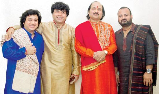 (L-R): Aditya Kalyanpur, Kumaresh, Ronu Majumdar and Vidvan Selva Ganeshan come together for a group picture 
