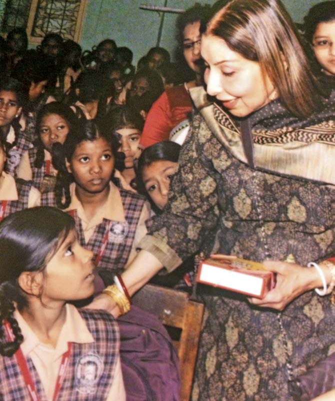 Hema Deora (below) and Nitasha Thapar at the Sitaram Poddar School in Worli
