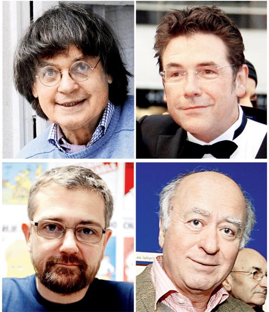 File pictures of cartoonist Jean Cabut aka Cabu, cartoonist Bernard Velhac aka Tignous, cartoonist Georges Wolinski and Charlie Hebdo’s publisher Stéphane Charbonnier aka Charb who were four of the 12 who lost their lives  in the dastardly attack. 