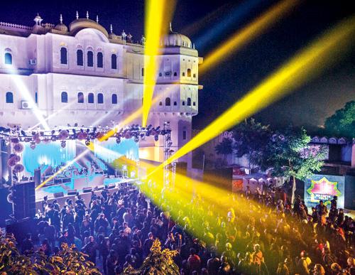 The lit up South stage  at the Magnetic Fields festival that was held in Rajasthan in December 2014.  