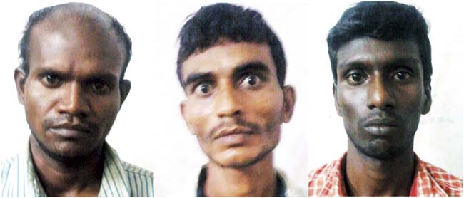 The arrested accused, Rajkumar Rapanna (23), Sunil Kumar (30) and Vishal Padyan (30), worked at a catering company