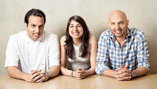Sethi siblings and Gymkhana co-owners (left to right) Karam Sethi (food and concepts), Sunaina Sethi (wine and operations) and Jyotin Sethi (finance)