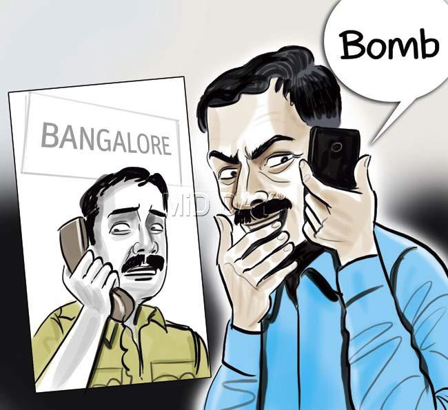 After receiving information that his estranged wife was in Bengaluru, Devendra Panchal called the police control room there and said that Bangalutu was a terrorist and was planning to blow herself up