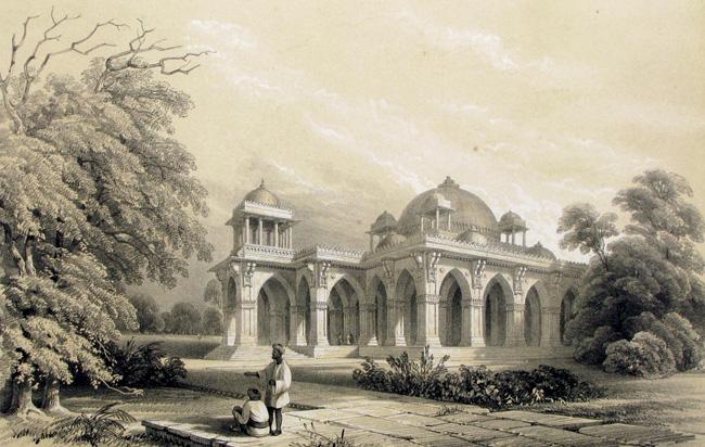 The Rosa, a Mausoleum near Kaira, Guzurat by Robert Pouget 1787-1864. Lithograph by William Spreat, after an original drawing by Major Robert Pouget. It is situated about 30 km southwest of Ahmedabad.